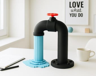3D Printed Faucet Table Lamp – Aqua Blue, Quirky Desk Lighting