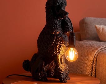 Lampa Pudel – Rzeźbiarska lampa stołowa, prezent dla miłośników psów, dekoracja dla zwierząt, drukowana w 3D