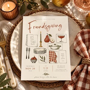 Vorlage für eine Friendsgiving-Einladung, bearbeitbare Einladung zum Thanksgiving-Potluck, Canva-Vorlage