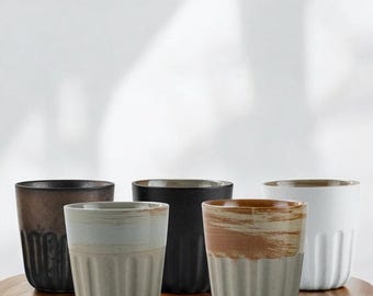 Handgemaakte Japanse keramische bekerset | Bekers van Wabi-Sabi-steengoed | Rustieke aardewerk thee- en koffiekopjes | Minimalistische esthetische matcha-cadeauset