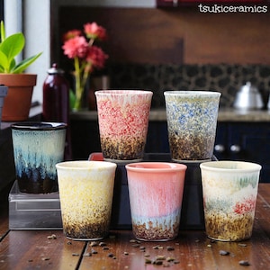 Japanese Ceramic Cup, Handmade Wabi Sabi Tea Cup, Unique Pottery Tumbler 300ml, Artisan Coffee Cup, Zen Ceramic Gift, Glazed Yunomi Tea Cup