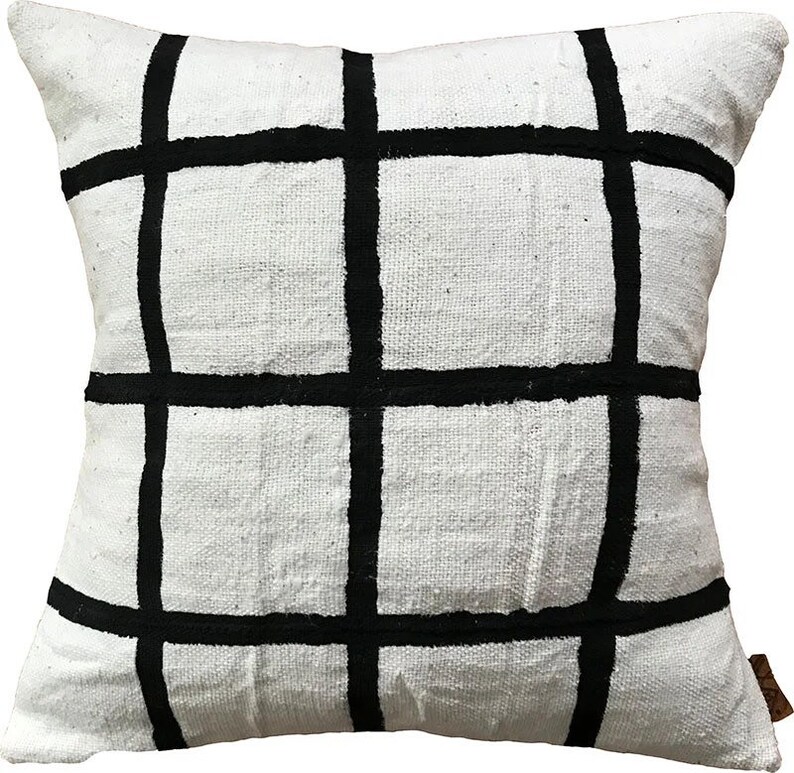 GRID Mod White Mud Cloth/ African Mudcloth Pillow image 4