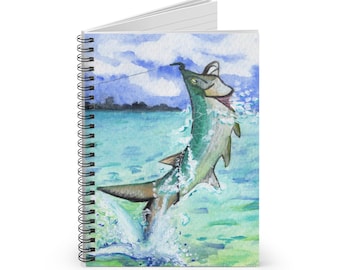 Jumping Tarpon Spiral Notebook | Ruled Lined Journal, Coastal Fishing Art
