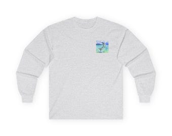 Tarpon Jumping | Saltwater & Freshwater Fishing Cotton Long Sleeve Tee-shirt | Coastal Fly Fishing