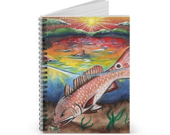 Redfish Sunset Illustration Notebook | Spiral Ruled Notebook | Inshore Offshore Fly Fishing
