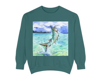 Tarpon Jumping | Saltwater & Freshwater Fishing Ocean Crewneck Sweatshirt | Tarpon, Permit, Fly Fishing
