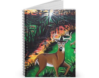 Stag in Forest Illustration Spiral Notebook | Ruled Journal | Deer Woodland Scene