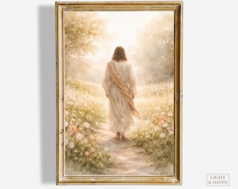 Jesus Walking Spring Field Watercolor Print (Digital Download)