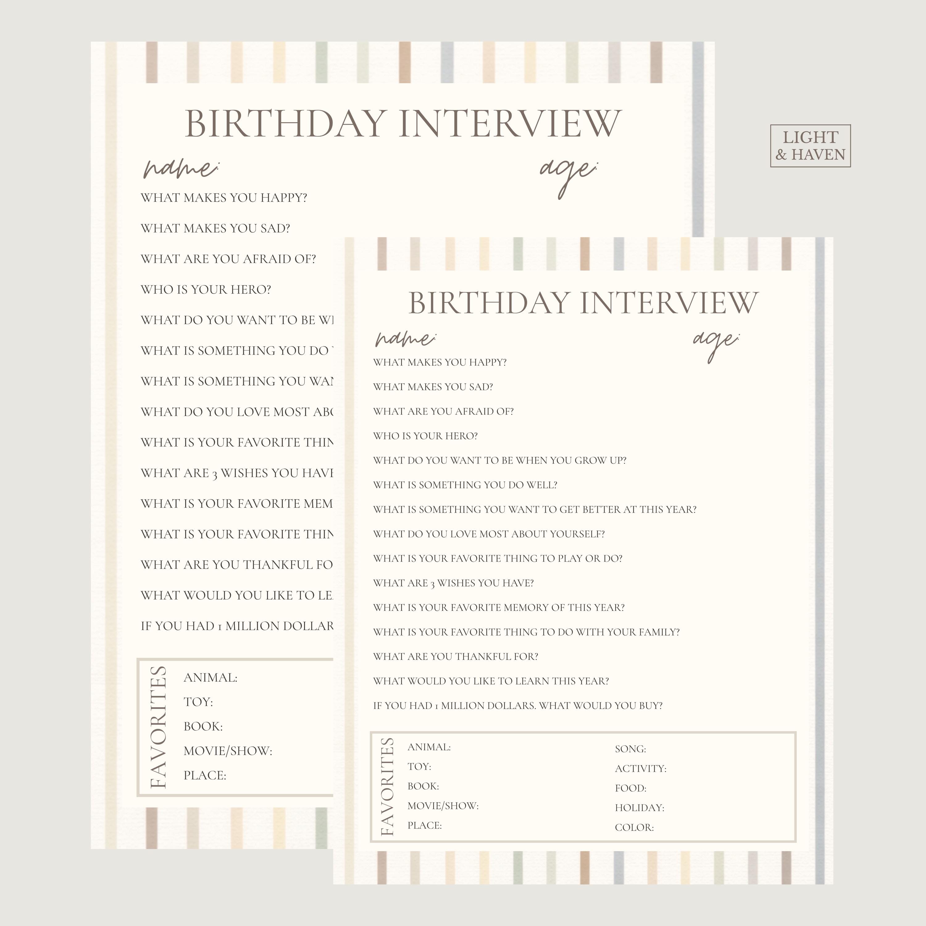Birthday Interview Printable | Kids Birthday Questionnaire | Annual ...