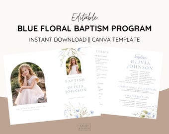Blue Floral LDS Baptism Program Template | Editable (Digital Download)