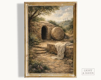 Arte mural cristiano de la Tumba Vacía: Impresión vintage de la Resurrección / Arte de fe neutral / Decoración de Pascua