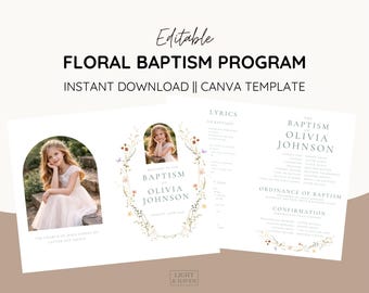 Floral LDS Baptism Program Template | Editable (Digital Download)
