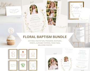 Floral LDS Baptism Bundle | Editable Invitation, Program, Welcome Sign (Digital Download)