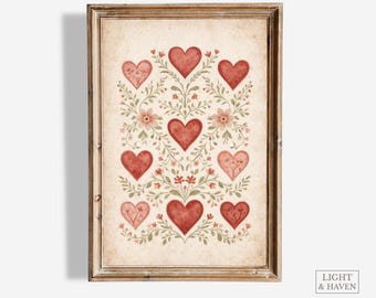 Stampa floreale a forma di cuore Cottagecore per San Valentino (download digitale)