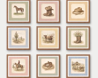 Vintage Western Nursery Wall Art Set | Cowboy Horse Boots Cactus Ranch Prints | Western Farm Nursery Decor | Digital Download