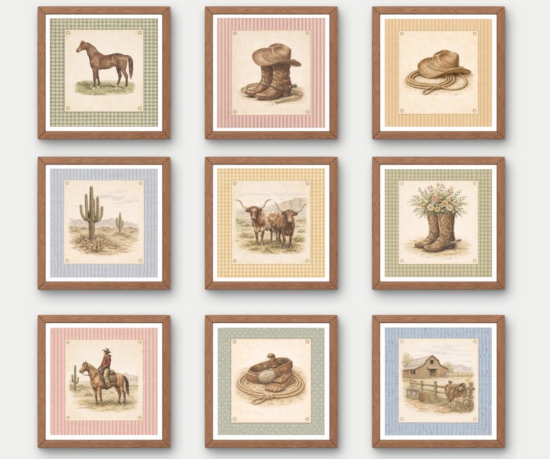 Vintage Western Nursery Wall Art Set | Cowboy Horse Boots Cactus Ranch ...