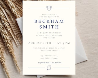 LDS Baptism Invitation Template | Boy CTR Blue Book of Mormon (Digital Download)