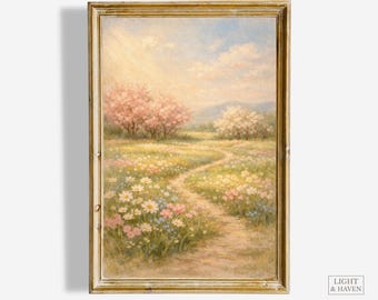 Spring Meadow Printable Wall Art • Cottagecore Wildflower Landscape (Digital Download)