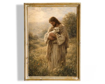 Pintura al óleo de Cristo Cordero imprimible, decoración basada en la fe, obra de arte cristiana religiosa, descarga digital,
