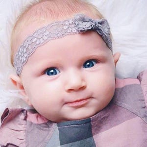 Tiny lace elastic newborn bow headband, preemie hospital hair accessory, baby shower tons of colors to choose from Zoey headband