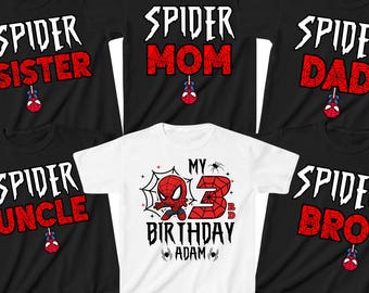 Custom Spiderman Matching Family Birthday Party Shirts, Superhero Outfit Theme, Spider Mom Dad Tee