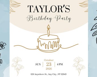 Customizable Party Invite, Birthday invitation PDF to Print or Share Online, Canva Design.