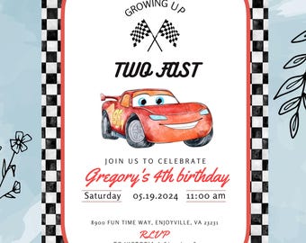 Lightning McQueen Birthday Invitation | Cars Theme, Birthday Card Editable Canva Template (Digital Download)