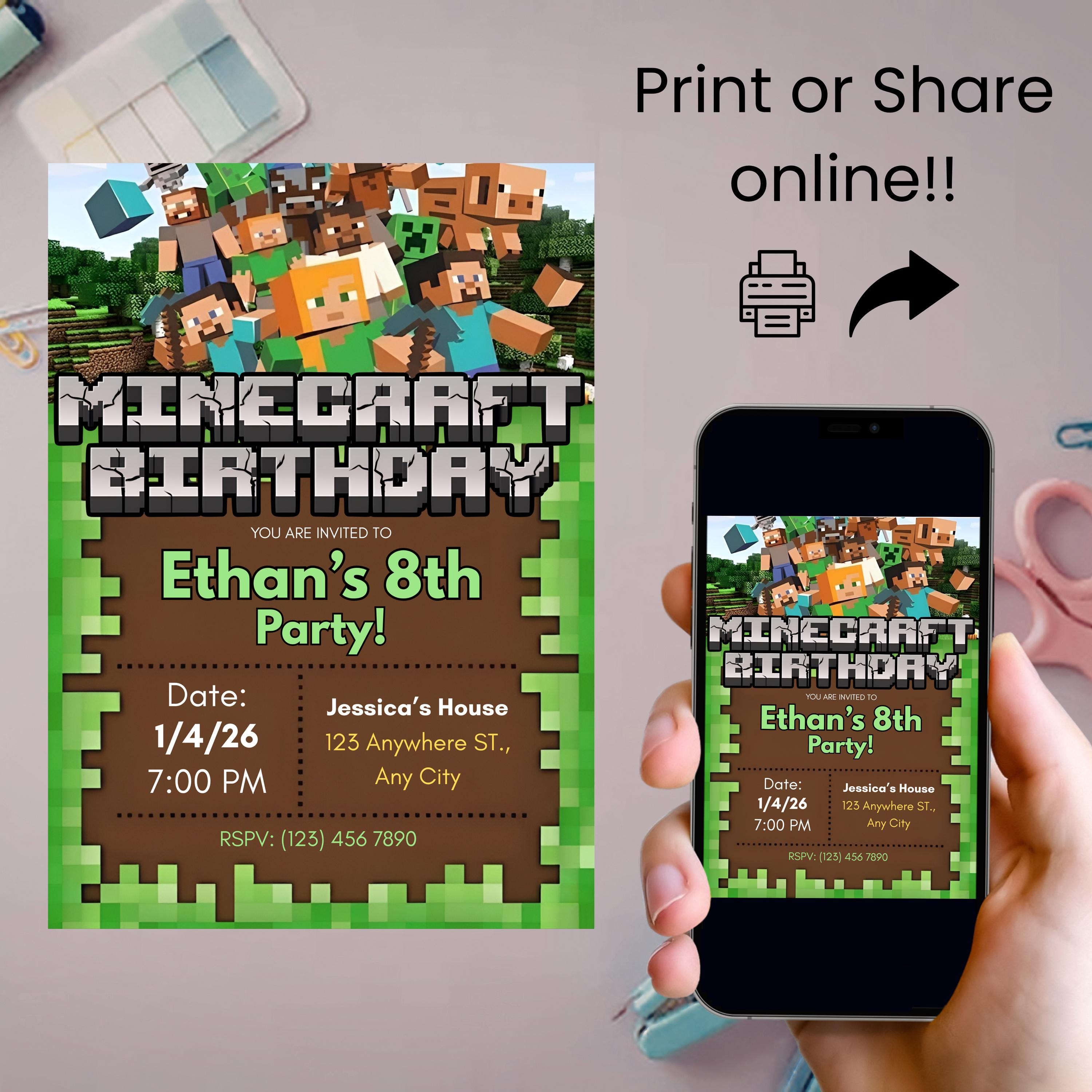 Minecraft Invite Code Playstation Minecraft Birthday Invitation, Minecraft Invite, Minecraft Invitation ...