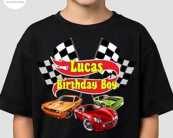 Personalized Race Cars Birthday Boy Shirt: Custom Birthday Hot Wheels Tee for Boys