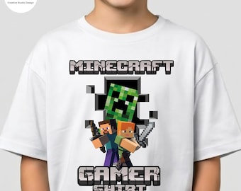 Personalized Mincraft Gamer Shirt: Custom Video game  Tee for Boys and Girls, Gamer Gift