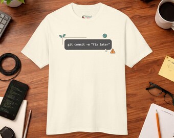 Git Commit Fix Later Tee | Funny Coding Shirt | Software Engineer Gift | Minimalist Programmer T-Shirt | Unisex