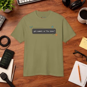 Git Commit Fix Later Tee | Funny Coding Shirt | Software Engineer Gift | Minimalist Programmer T-Shirt | Unisex image 5