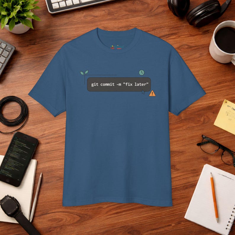 Git Commit Fix Later Tee | Funny Coding Shirt | Software Engineer Gift | Minimalist Programmer T-Shirt | Unisex image 9