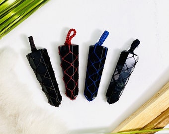 Black Tourmaline Points - Netted Pendants (S132B5)