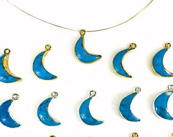 Turquoise Howlite Moon Pendant in Electroplated 24k Gold or Silver Edge and Bail (S88B18)