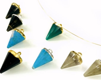 Gemstone Small Pendulum Pendants in Electroplated 24k Gold/Silver Cap & Bail (S88B18)