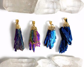Titanium Coated Kyanite Pendants with Electroplated 24k Gold Cap and Bail (S18B6)