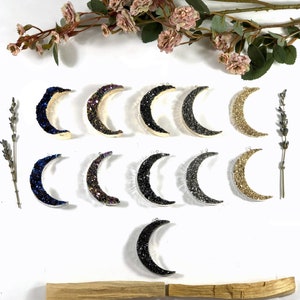 Ciondoli a forma di luna in titanio Druzy con bordo galvanizzato in oro 24k/argento/canna di fucile (S117)