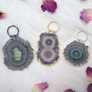 Amethyst Stalactite Pendant with Fancy Bail and Electroplated 24k Gold, Gun Metal or Silver Edge