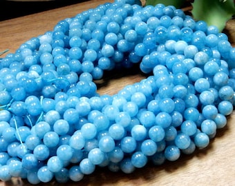 Cuentas redondas azules de 8 mm: UNA (1) HILO (S125B6-03)