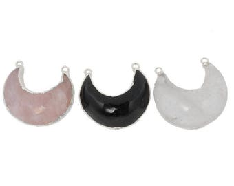 Gemstone Crescent Double Bail Pendant with Electroplated Silver Edge. (S121B3)