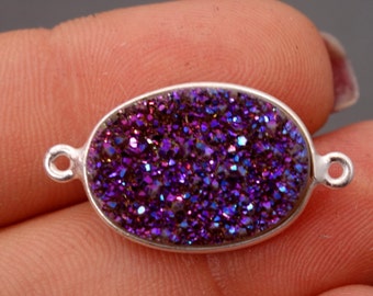 Druzy Connector Bezel Station Mystic Purple ovale Grande breloque Druzy en métal argenté 13 x 18 mm (S41b11-08)