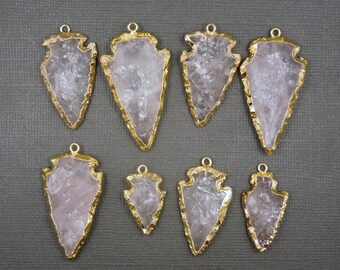 Rose Quartz Arrow Head ~25-30 mm Arrowhead Pendant Charm 1 inch 1-10 pcs 24k Gold Electroplated wholesale ap10.5 gdc solo ah
