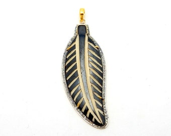 Picture Jasper in a Oxidized Sterling Silver and Pave DIAMOND Bezel Double Bail Charm Pendant EX20-08C