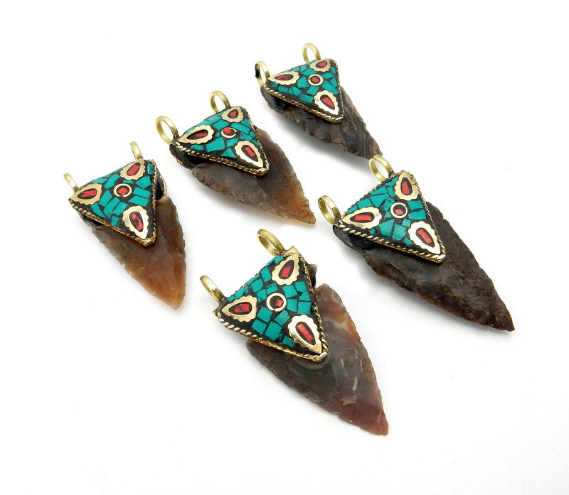 Jasper Arrowhead Double Bail Connector With Brass Turquoise - Etsy