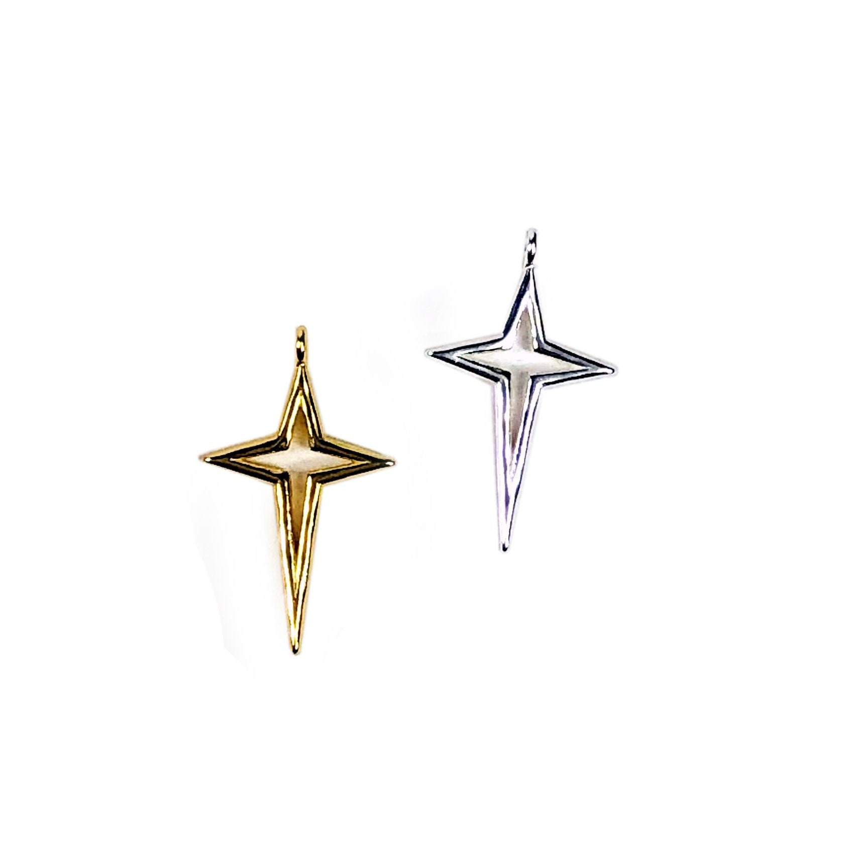 Four Point Star Pendant in Sterling Silver or Gold Over Sterling