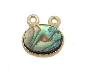 Abalone Pendant - Oval Abalone Double Bail Pendant - 8mm x 10mm - set in Gold Plated Bezel (DC-114)