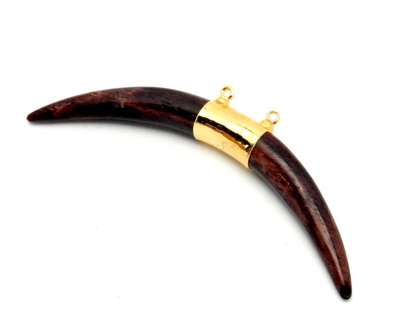 Brown Bone Sideways Horn Double Bail Pendant With - Etsy