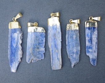 Raw Blue Kyanite Pendant Charm with Gold Electroplated Cap (KYN-01)