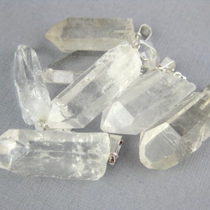 Crystal Quartz Point Pendant with Silver plated Bail- Raw Crystal Quartz Point Pendant (S124B4)